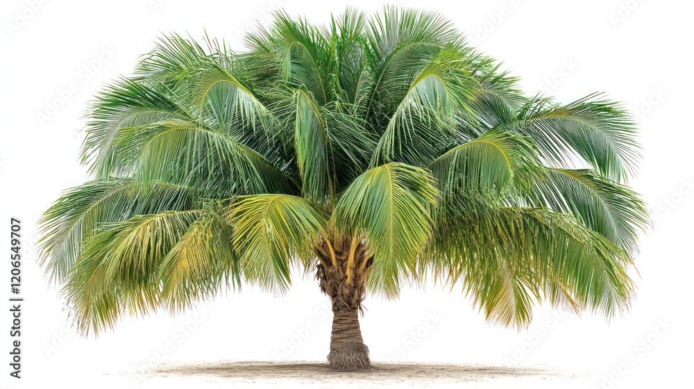 Fototapeta premium Vibrant Palm Tree Standing Alone on Sandy Ground Under Clear Sky