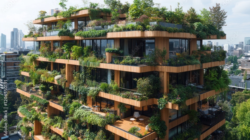 Urban Vertical Garden Building with Cityscape Background for Eco-Friendly Living Urban Vertical Garden Building with Cityscape Background for Eco-Friendly Living