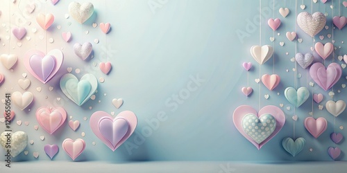 Pastel Hearts Adorn a Light Blue Wall, a Romantic Backdrop for Valentine's Day or Wedding Invitations