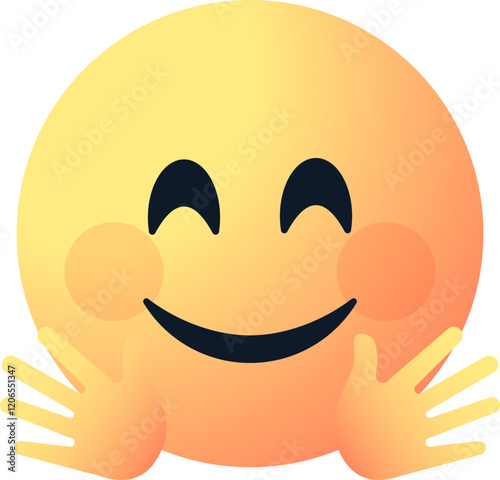 Hugging emoji face emoticon with a smiling face and open hands, warm hug, friendliness and affection for social media or network