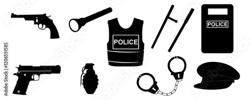 police duty equipment vector set