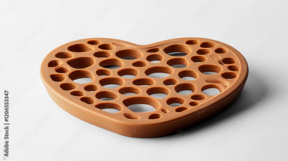 Intricate Heart-Shaped Object with Porous Bubble Texture in Light Brown