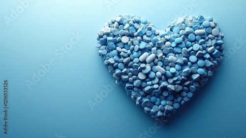 Heart-Shaped Arrangement of Blue Pills on a Light Background