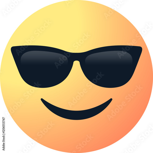 smiling face wearing black sunglasses, emoticon smile. confidence, coolness, relaxed attitude emotion