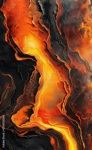 a close up of a black and orange marble