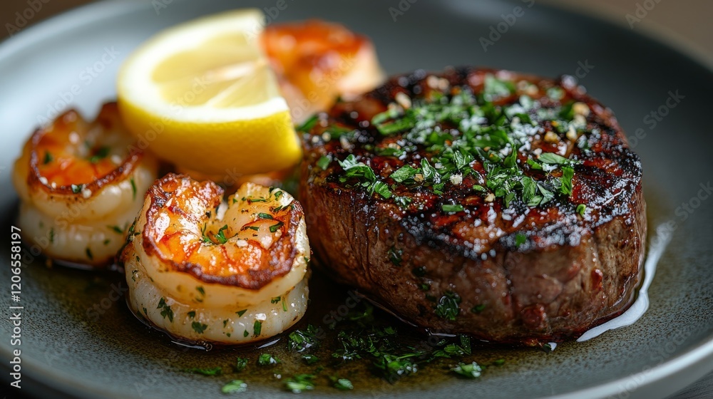 Grilled Filet Mignon with Garlic Butter Shrimp and Lemon Grilled Filet Mignon with Garlic Butter Shrimp and Lemon