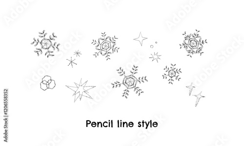 ★鉛筆スノーフレイクス/白【Pencil line style/Snowflakes/white】
