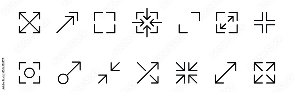 maximize and minimize line Arrows icon set , vector resizing, expanding arrow line icons in thin line style. editable stroke maximize and minimize line Arrows icon set , vector resizing, expanding arrow line icons in thin line style. editable stroke