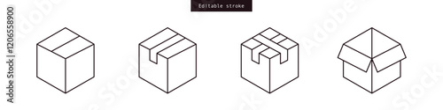 shipping, packaging, delivery box icon set. featuring open, closed and taped box minimal thin line web icon set. Outline icons collection. Vector illustration. Editable stroke