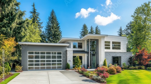 Modern House with a Large Garage photo