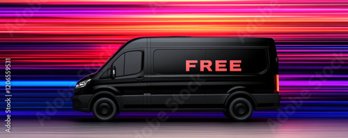 A sleek black delivery van with the word 