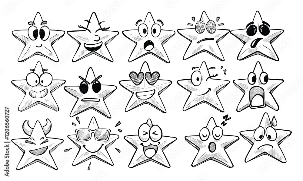 Fototapeta premium star expression handdrawn collection