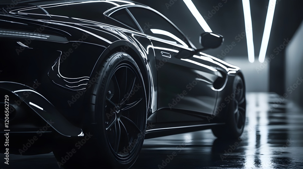 Fototapeta premium Black Luxury Sports Coupe in Garage
