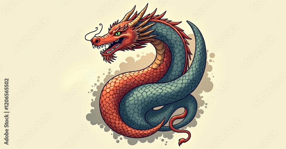 Obraz premium Year of the Snake 2025 poster,card,banner. A dragon and snake intertwined in a yin-yang style, with blank space around them.