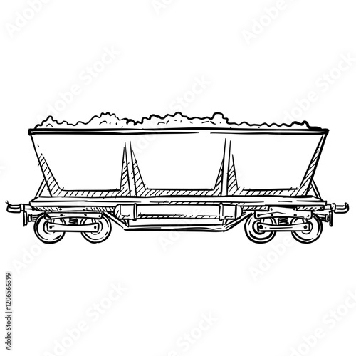coal train carriage handdrawn illustration