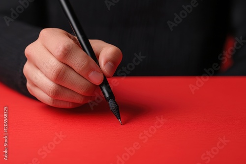 Writing an insightful note desk image focus minimalist environment close-up creative process photo