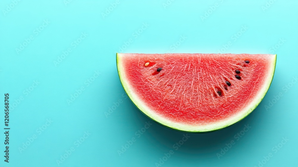 Fresh Watermelon Slice on Vibrant Blue Background for Summer Refreshment Fresh Watermelon Slice on Vibrant Blue Background for Summer Refreshment