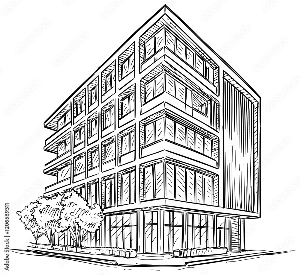 Fototapeta premium office building handdrawn illustration