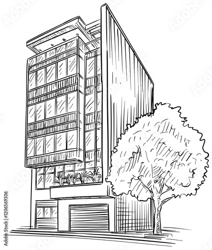 office building handdrawn illustration