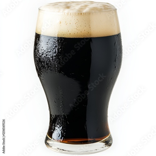 A rich and dark stout beer with a thick, frothy head, robust and smooth