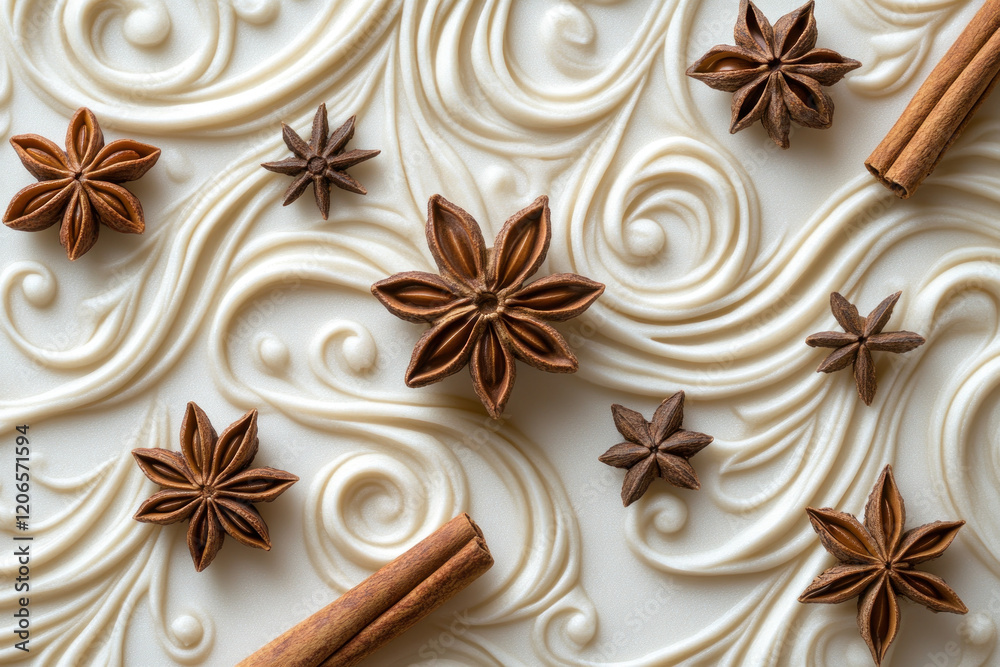 Cinnamon spice and star anise on a white surface. Cinnamon spice and star anise on a white surface.