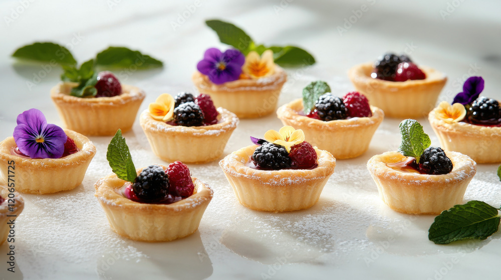 A selection of miniature tarts with jewel-like glazes A selection of miniature tarts with jewel-like glazes