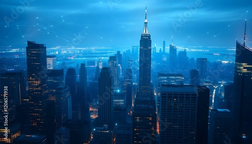 Cybersecurity NYC: Holographic Skyscraper Glow 3d data city safe light photo