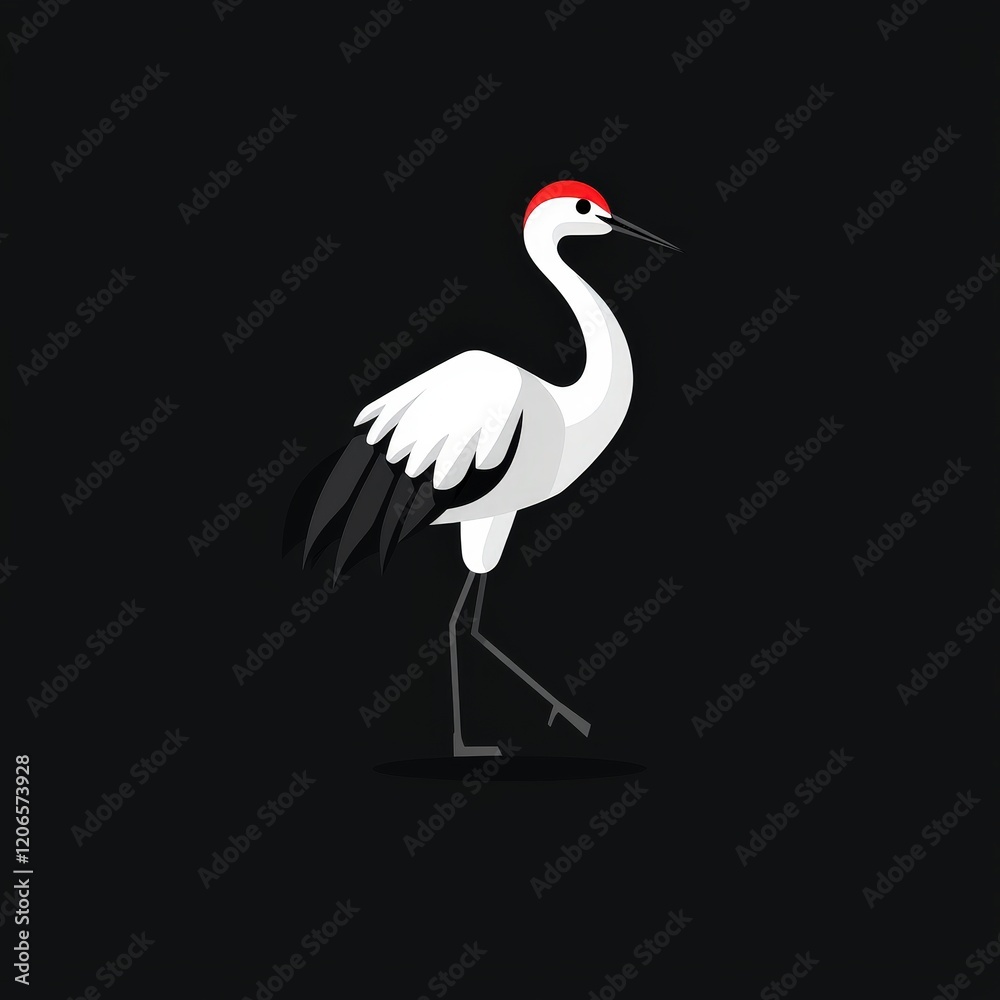 Obraz premium White bird with red head and long legs standing on a grassy surface near water