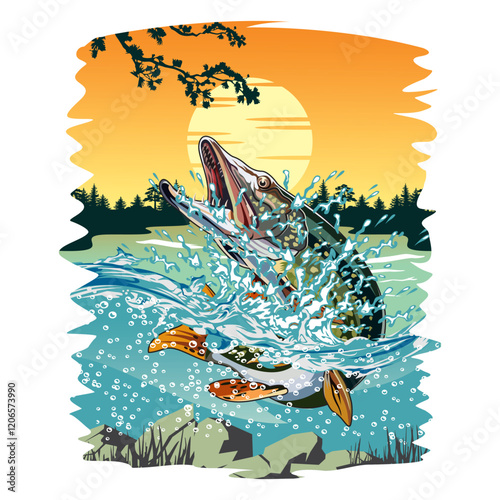 pike fishing illustration logo vector image t shirt