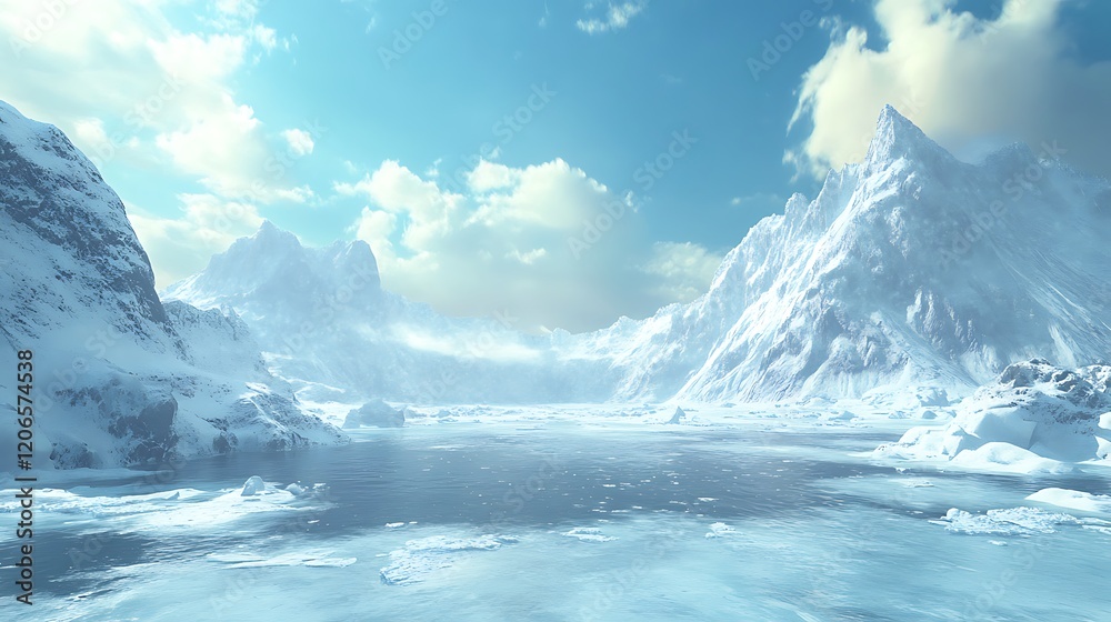 custom made wallpaper toronto digitalSerene winter landscape with snow-capped mountains and icy lake.