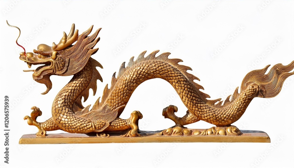 Fototapeta premium Golden Dragon Statue: A symbol of power and good fortune.