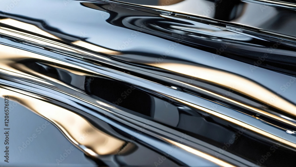 Chrome surface, abstract reflection, metallic texture, background blur, design element Chrome surface, abstract reflection, metallic texture, background blur, design element