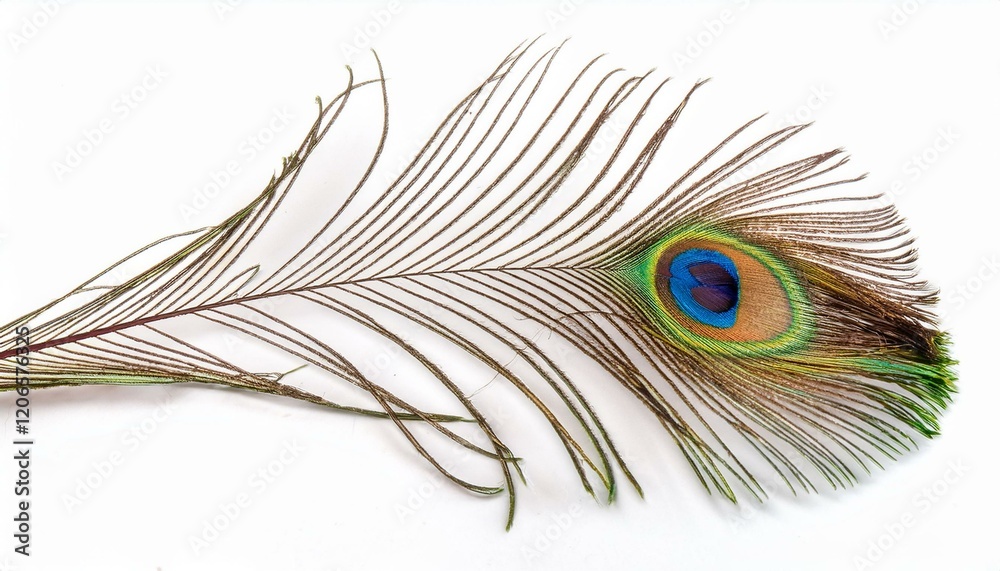 Obraz premium Vibrant Peacock Feather on White