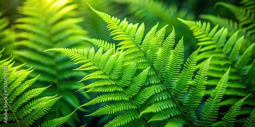 Lush Green Fern Fronds in Vibrant Sunlight, a Close-Up Detailed View of Nature's Greenery Lush Green Fern Fronds in Vibrant Sunlight, a Close-Up Detailed View of Nature's Greenery