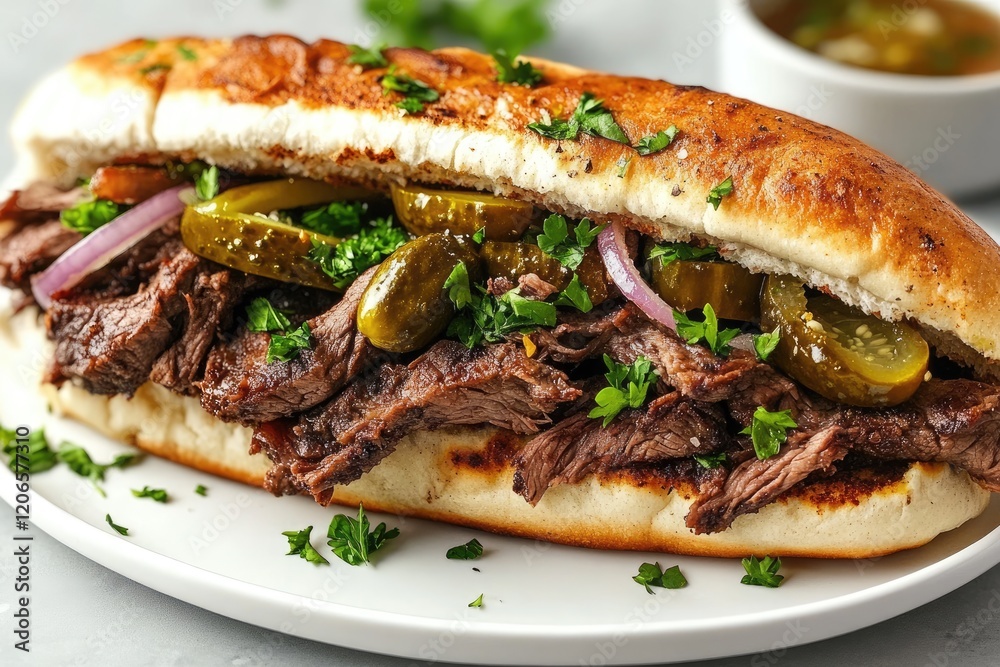 Delicious Roast Beef Sandwich with Pickles and Onions Delicious Roast Beef Sandwich with Pickles and Onions