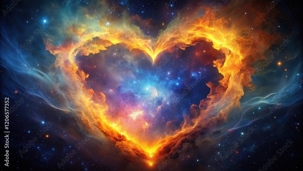 Fototapeta premium Cosmic Heart Nebula A Celestial Tapestry of Fiery Hues and Starlit Dust