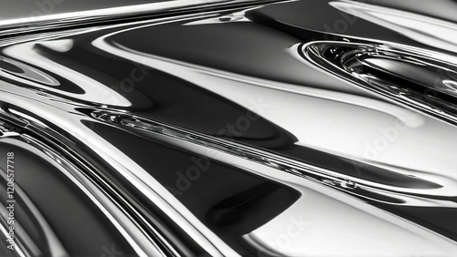 Abstract metallic surface, reflective texture, background curves, design element