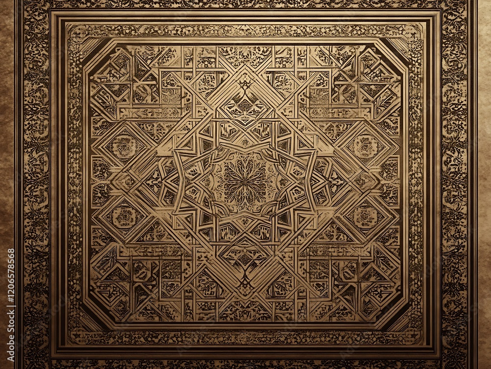 Intricate Ornate Geometric Design Framed In Brown Intricate Ornate Geometric Design Framed In Brown