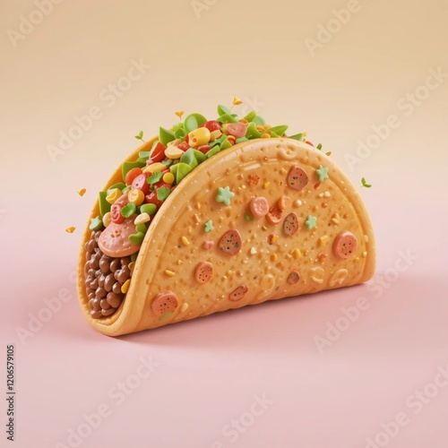 Claymorphism 3D Taco Illustration With a Vibrant Shiny Style Using Bright Pastel Colors On The Background photo