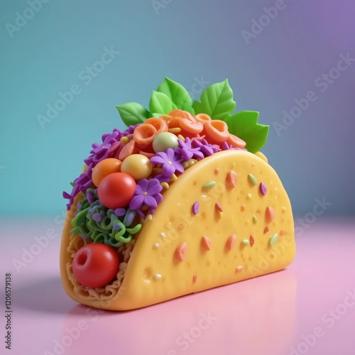 Claymorphism 3D Taco Illustration With a Vibrant Shiny Style Using Bright Pastel Colors On The Background photo