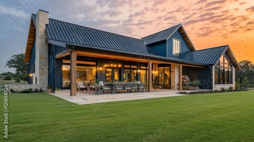 Modern Farmhouse at Sunset: Texas Hill Country Estate