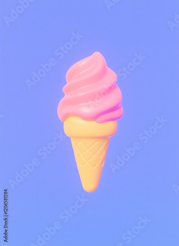An illustration of an ice cream cone in pastel glowing colors.. Generative AI