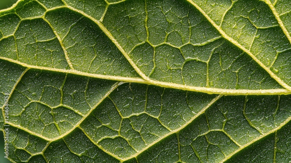 Close-up of a green leaf's detailed vein structure. Close-up of a green leaf's detailed vein structure.