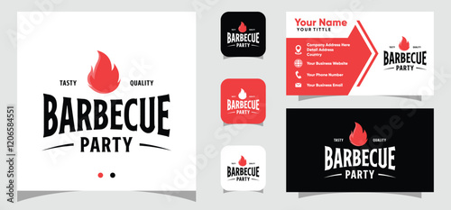 Barbecue with Grill logo design and business card template