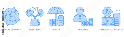  investment icon collection set. Containing design circular economy,investment,wealth,investor,financial management