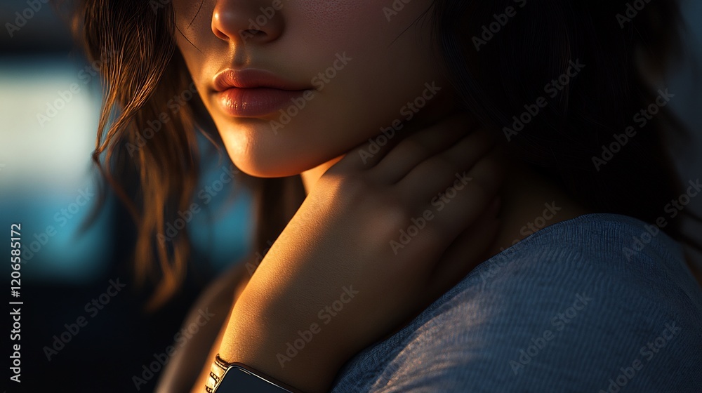 Golden Hour Portrait: A Woman's Serene Gaze Golden Hour Portrait: A Woman's Serene Gaze
