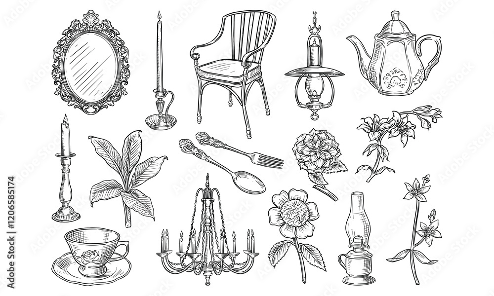 Obraz premium vintage botanical handdrawn collection