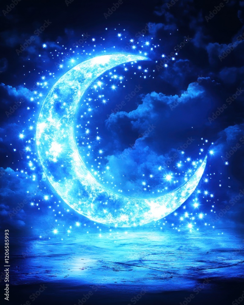 Fototapeta premium Magical Crescent Moon Shining Brightly in a Dark Night Sky