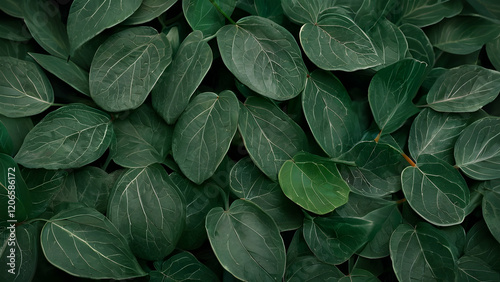 Dark green leaves with soft textures against a neutral background.
