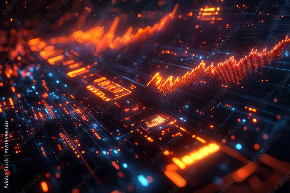 Obraz premium Abstract Digital Data Visualization: Futuristic Technology and Growth Chart